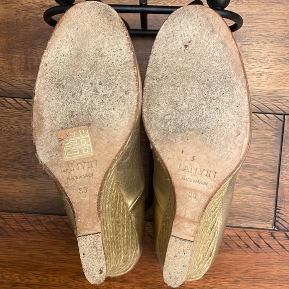 Lanvin Gold Metallic Leather Jute Wedge - Picture 5 of 6